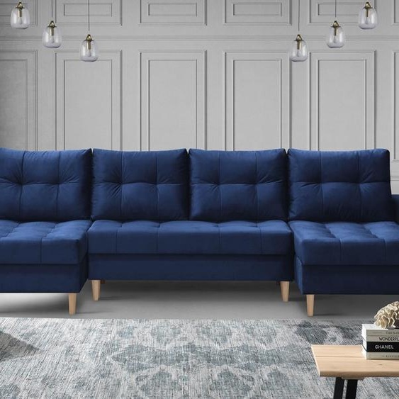 Canapé dangle en forme de U dans un style scandinave avec ottoman universel HALANT U avec fonction de couchage en velours (couleur : bleu foncé)