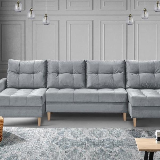 Canapé dangle en forme de U dans un style scandinave avec ottoman universel HALANT U avec fonction de couchage en velours (couleur : gris)