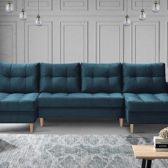 Canapé dangle en forme de U dans un style scandinave avec ottoman universel HALANT U avec fonction de couchage en velours (couleur : marine)
