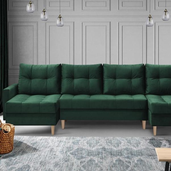 Canapé dangle en forme de U dans un style scandinave avec ottoman universel HALANT U avec fonction de couchage en velours (couleur : vert bouteille)