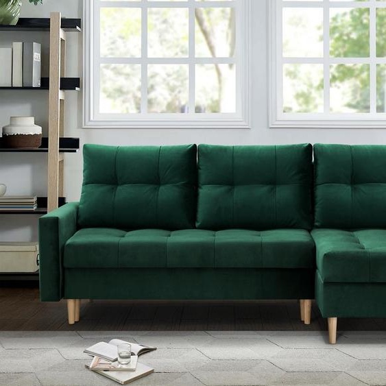 Canapé dangle en L de style scandinave avec ottoman universel HALANT avec fonction de couchage (couleur : vert bouteille)