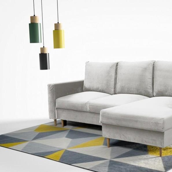Canapé dangle en forme de L dans le style scandinave DAVE, canapé dangle avec fonction de couchage et armoire-lit, canapé dangle sur pieds en bois (tissu : fancy 83 - gris clair, ottoman : à droite).