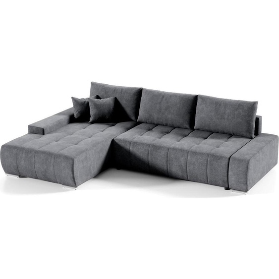 Canapé dangle en L Draco avec fonction lit Canapé dangle en L avec armoire lit 265 cm, couleur : gris, ottoman : gauche