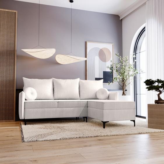 Canapé dangle en L Lion - Canapé de salon avec fonction sommeil & coffre de lit - Droite - Beige & Poso 100