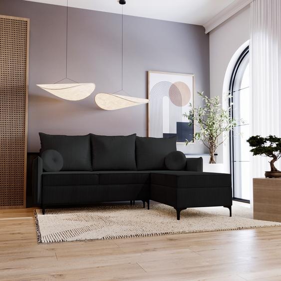 Canapé dangle en L Lion - Canapé de salon avec fonction sommeil & coffre de lit - Droite - Noir & Poso 135