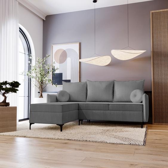 Canapé dangle en L Lion - Canapé de salon avec fonction sommeil & coffre de lit - Gauche - Gris foncé & Poso 60