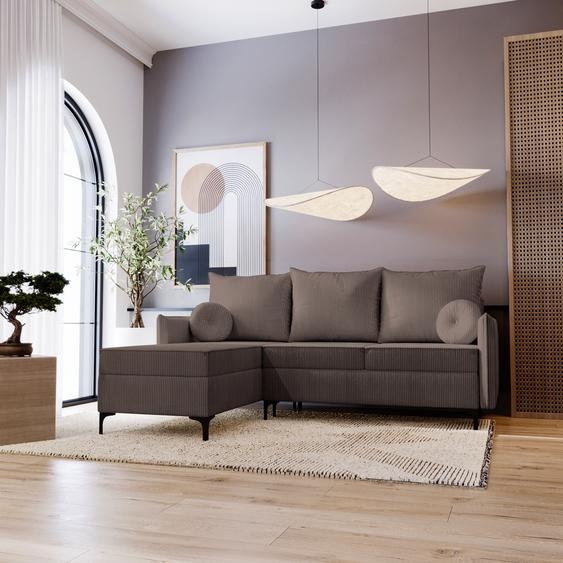 Canapé dangle en L Lion - Canapé de salon avec fonction sommeil & coffre de lit - Gauche - Marron & Poso 04