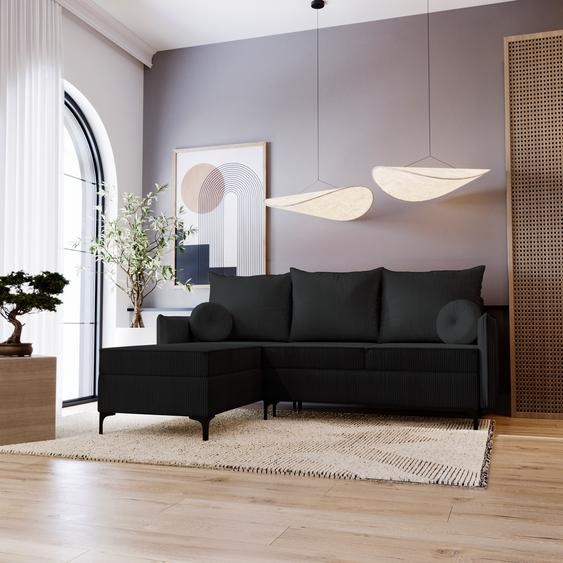 Canapé dangle en L Lion - Canapé de salon avec fonction sommeil & coffre de lit - Gauche - Noir & Poso 135