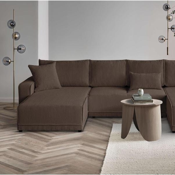 Canapé dangle en U Primo Canapé dangle en U pour le salon avec fonction couchage et lit Canapé dangle en velours côtelé, tissu : poso 06 - brown