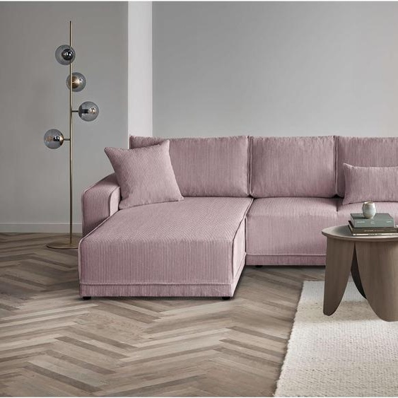 Canapé dangle en U Primo Canapé dangle en U pour le salon avec fonction couchage et lit Canapé dangle en velours côtelé, tissu : poso 27 - rose