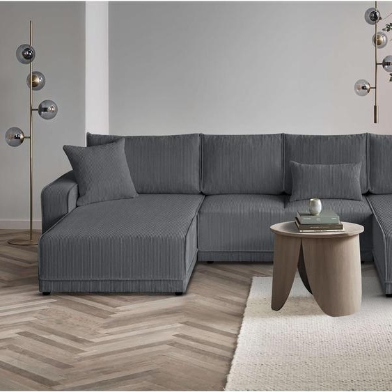 Canapé dangle en U Primo Canapé dangle en U pour le salon avec fonction de couchage et armoire à linge Canapé dangle en velours côtelé, tissu : poso 34 - gris foncé