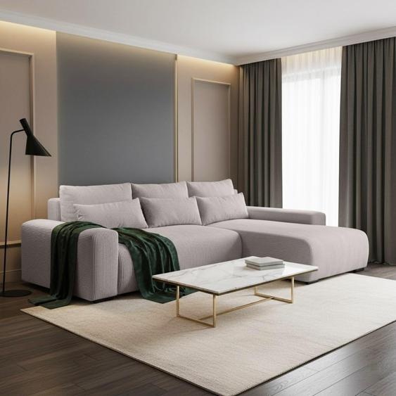 Canapé dangle en velours côtelé au design moderne Canapé rembourré Benny avec fonction lit pour le salon, tissu : poso 02 - cappucino, ottoman : droit