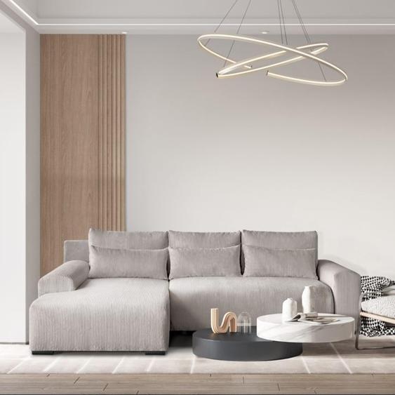 Canapé dangle en velours côtelé au design moderne Canapé rembourré Benny avec fonction lit pour le salon, tissu : poso 02 - cappucino, ottoman : gauche