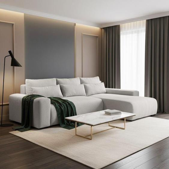 Canapé dangle en velours côtelé au design moderne Canapé rembourré Benny avec fonction lit pour le salon, tissu : poso 100 - beige, ottoman : droit