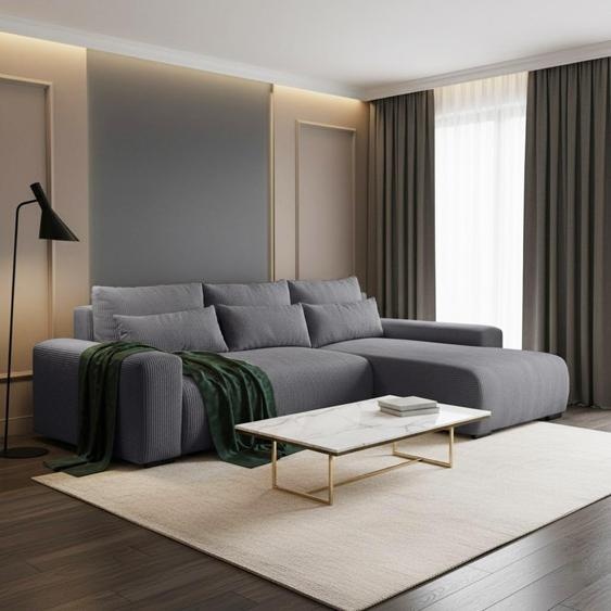 Canapé dangle en velours côtelé au design moderne Canapé rembourré Benny avec fonction lit pour le salon, tissu : poso 34 - gris foncé, ottoman : droit