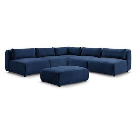 Canapé dangle fixe modulable JEANNE tissu texturé avec 4 chauffeuses, 1 angle et 1 pouf