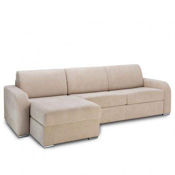 Canapé dangle fixe réversible 275 cm SOFIA méridienne coffre accoudoirs arrondis luna beige