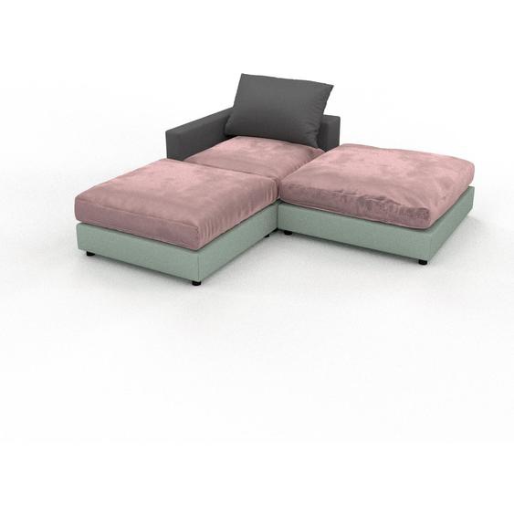 Canapé dangle - Gris Pierre, design arrondi, canapé en L ou angle, confortable avec méridienne ou coin - 192 x 56 x 192 cm, modulable