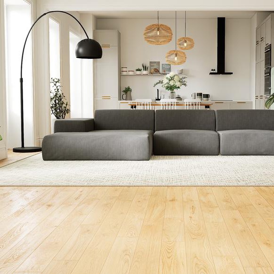 Canapé dangle - Gris Pierre, design arrondi, canapé en L ou angle, confortable avec méridienne ou coin - 396 x 72 x 168 cm, modulable