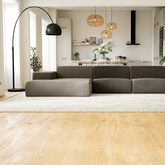 Canapé dangle - Gris Taupe/Gris Pierre, design arrondi, canapé en L ou angle, confortable avec méridienne ou coin - 396 x 72 x 168 cm, modulable
