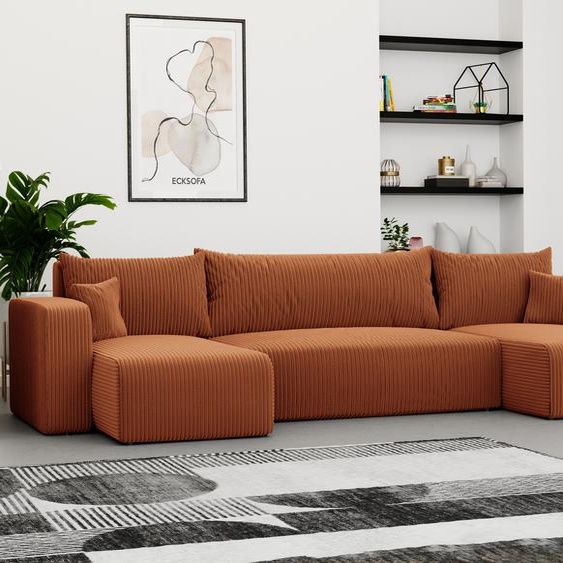 Canapé dangle Idohome - Canapé de salon avec fonction couchage et coffre de rangement, canapé dangle, meuble rembourré, canapé, canapé moderne de couleur orange Poso 40 en forme de U Piano