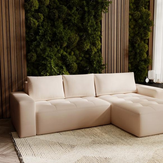 Canapé dangle L Nevada 250 cm avec coffre de lit - droite, Canapé dangle en L, Canapé-lit Beige (Trinity 4)
