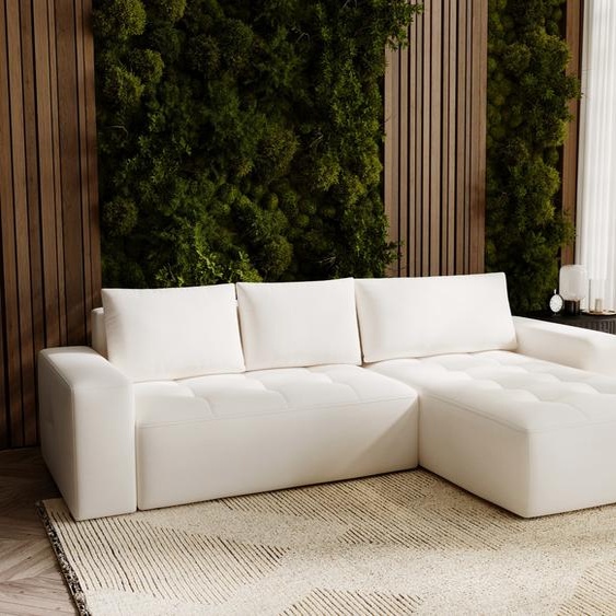 Canapé dangle L Nevada 250 cm avec coffre de lit - droite, Canapé dangle en L, Canapé-lit Crème (Trinity 1)