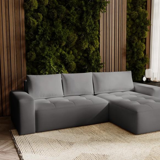 Canapé dangle L Nevada 250 cm avec coffre de lit - droite, Canapé dangle en L, Canapé-lit Gris foncé (Trinity 15)