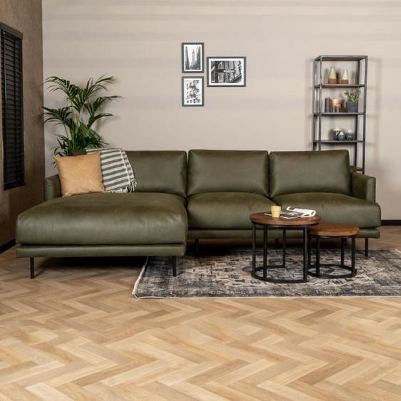 Canapé dangle Livin24 Denver vert olive en éco-cuir - Style industriel - 4 places - Confort moelleux