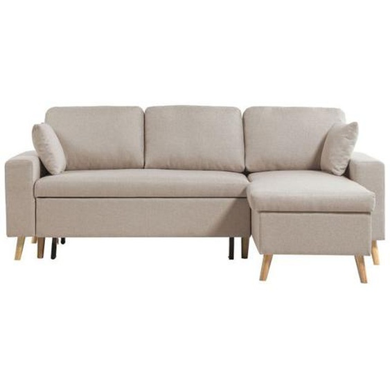 Canapé dAngle MARIA SCANDINAVE Réversible et Convertible Avec Coffre en Tissu - Beige - L227 x 148 x 95cm - LOUNGITUDE