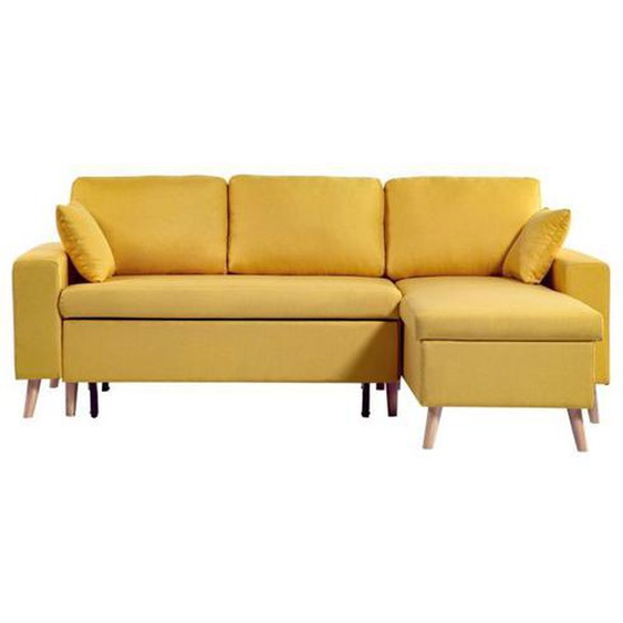 Canapé dAngle MARIA SCANDINAVE Réversible et Convertible Avec Coffre en Tissu - Jaune ocre - L227 x 148 x 95cm - LOUNGITUDE