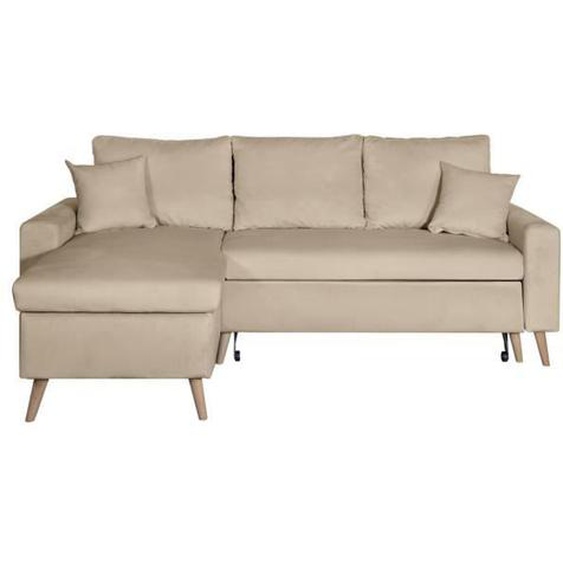 Canapé dangle MARIA SCANDINAVE réversible et convertible avec coffre en velours - Grège - L227 x 148 x 95cm - LOUNGITUDE