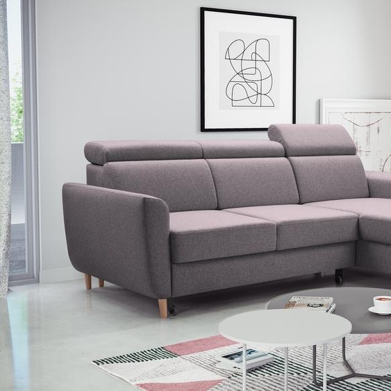 Canapé dangle moderne GUSTAW, canapé dangle avec fonction de couchage + coffre de lit, canapé dangle avec pouf universel (tissu : denver 18 - gris)