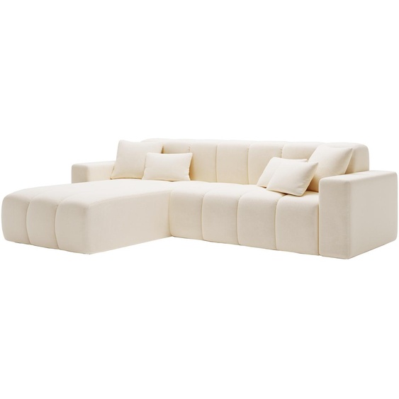Canapé dangle moderne Miral - Canapé dangle en L, canapé 265 cm avec tissu velours, mousse souple - ottomane à gauche, canapé dangle Crème (Komodo 10)