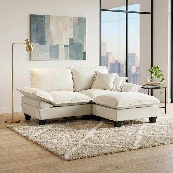 Canapé dangle modulaire Cloud-Couch, design bateau, ottoman amovible, coussins moelleux, revêtement en chenille, idéal pour salon ou appartement, dimensions 194x151x90 cm, couleur beige