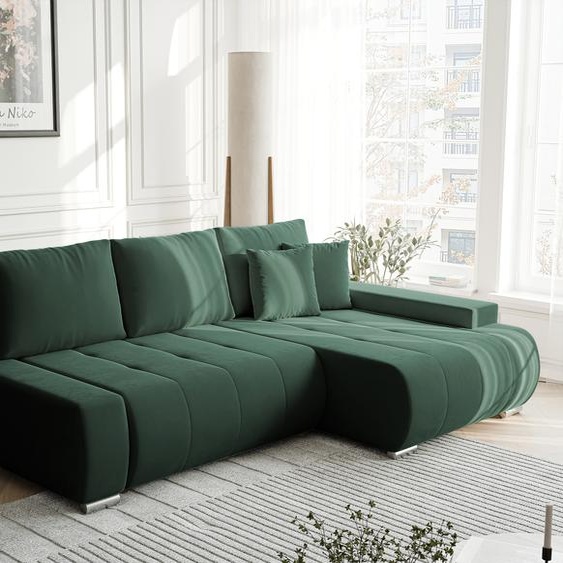 Canapé dangle NIKO avec fonction sommeil et coffre de lit Canapé dangle en L Salon Canapé avec coffre de lit Canapé droit Monolith 37 vert
