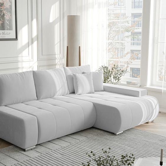 Canapé dangle NIKO avec fonction sommeil et coffre de lit Canapé dangle en L Salon Canapé avec coffre de lit Canapé droit Monolith 84 Gris clair