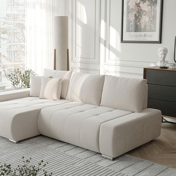 Canapé dangle NIKO avec fonction sommeil et coffre de lit Canapé dangle en L Salon Canapé avec coffre de lit Canapé gauche Monolith 02 Beige