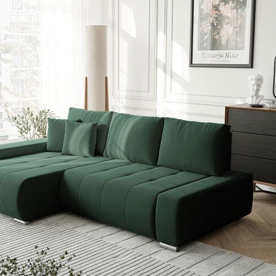 Canapé dangle NIKO avec fonction sommeil et coffre de lit Canapé dangle en L Salon Canapé avec coffre de lit Canapé gauche Monolith 37 vert