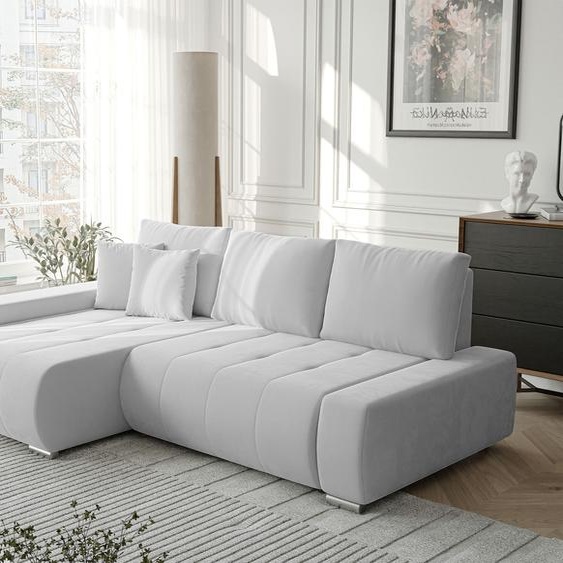 Canapé dangle NIKO avec fonction sommeil et coffre de lit Canapé dangle en L Salon Canapé avec coffre de lit Canapé gauche Monolith 84 Gris clair