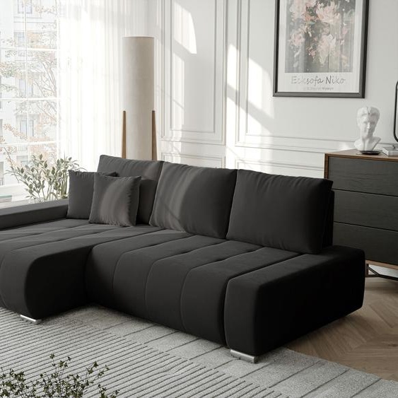 Canapé dangle NIKO avec fonction sommeil et coffre de lit Canapé dangle en L Salon Canapé avec coffre de lit Canapé gauche Monolith 95 Gris