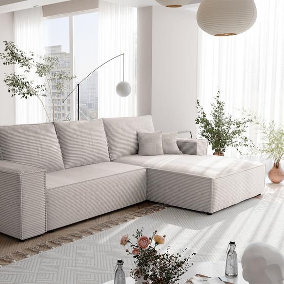 Canapé dangle NOVA avec fonction sommeil et coffre de lit Canapé dangle en L Salon Canapé avec coffre de lit Canapé droit Poso 100 Beige