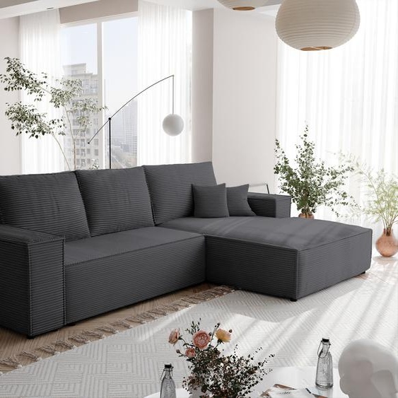 Canapé dangle NOVA avec fonction sommeil et coffre de lit Canapé dangle en L Salon Canapé avec coffre de lit Canapé droit Poso 34 Gris