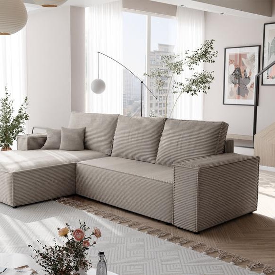 Canapé dangle NOVA avec fonction sommeil et coffre de lit Canapé dangle en L Salon Canapé avec coffre de lit Canapé gauche Poso 02 Beige