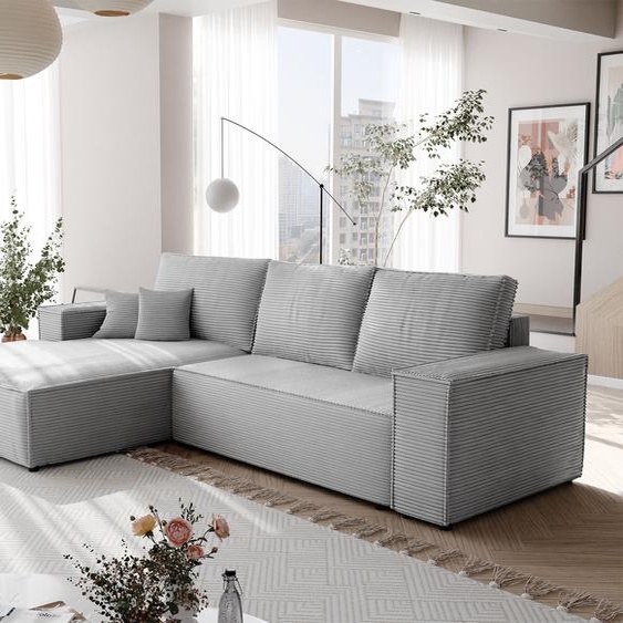 Canapé dangle NOVA avec fonction sommeil et coffre de lit Canapé dangle en L Salon Canapé avec coffre de lit Canapé gauche Poso 110 Gris clair