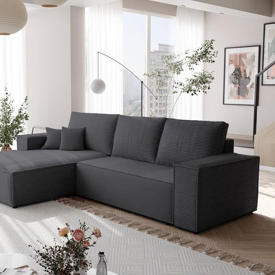 Canapé dangle NOVA avec fonction sommeil et coffre de lit Canapé dangle en L Salon Canapé avec coffre de lit Canapé gauche Poso 34 Gris