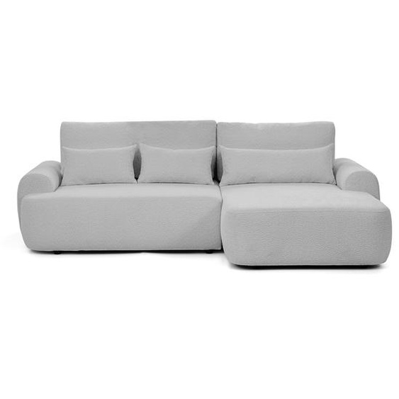 Canapé dangle OLIVER avec fonction sommeil & coffre de lit, Bouclé gris clair, côté angle à droite