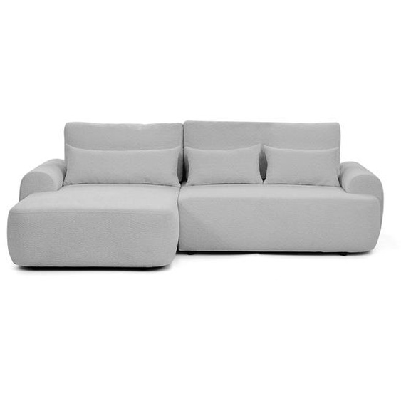 Canapé dangle OLIVER avec fonction sommeil & coffre de lit, Bouclé gris clair, côté angle à gauche