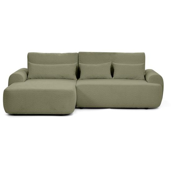 Canapé dangle OLIVER avec fonction sommeil & coffre de lit, Bouclé vert, côté gauche