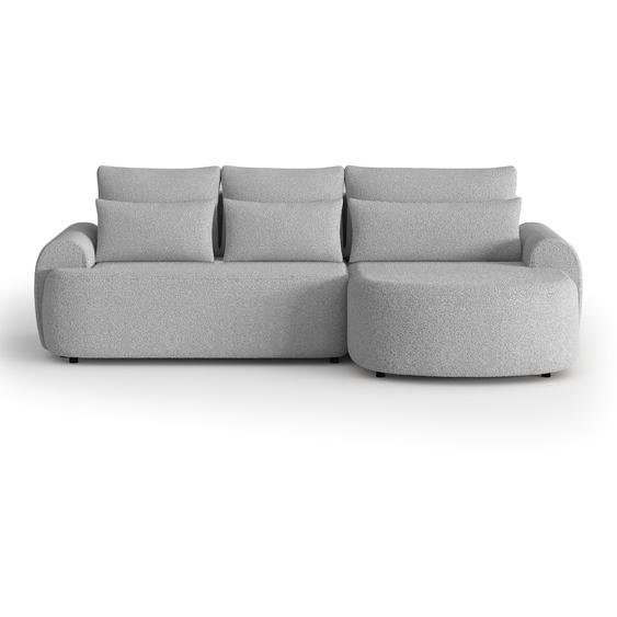 Canapé dangle OLIVIO en L avec fonction sommeil, Bouclé gris clair, ottomane à droite